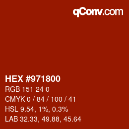 Color code: HEX #971800 | qconv.com