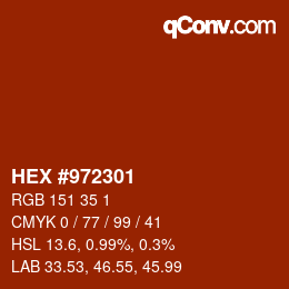 颜色代码: HEX #972301 | qconv.com