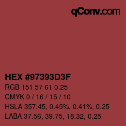 颜色代码: HEX #97393D3F | qconv.com