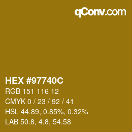 颜色代码: HEX #97740C | qconv.com