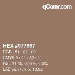 颜色代码: HEX #977867 | qconv.com