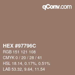 Color code: HEX #97796C | qconv.com