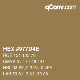 Color code: HEX #977D4E | qconv.com