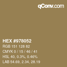 Color code: HEX #978052 | qconv.com