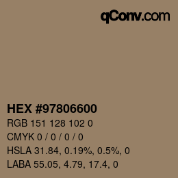 Color code: HEX #97806600 | qconv.com