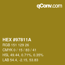 カラーコード: HEX #97811A | qconv.com