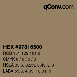 Color code: HEX #97816500 | qconv.com