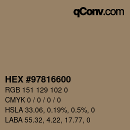 Color code: HEX #97816600 | qconv.com