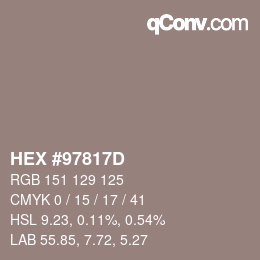 颜色代码: HEX #97817D | qconv.com