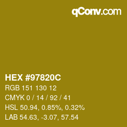 カラーコード: HEX #97820C | qconv.com