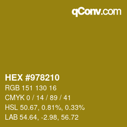 カラーコード: HEX #978210 | qconv.com