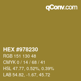 颜色代码: HEX #978230 | qconv.com
