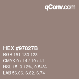 カラーコード: HEX #97827B | qconv.com