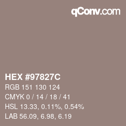 颜色代码: HEX #97827C | qconv.com