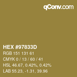 カラーコード: HEX #97833D | qconv.com