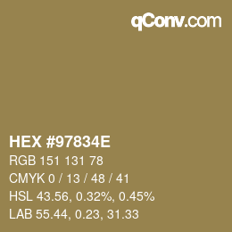颜色代码: HEX #97834E | qconv.com