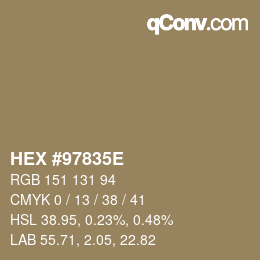 颜色代码: HEX #97835E | qconv.com