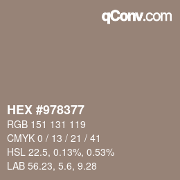 颜色代码: HEX #978377 | qconv.com