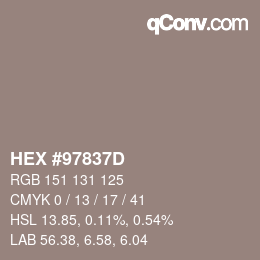 颜色代码: HEX #97837D | qconv.com
