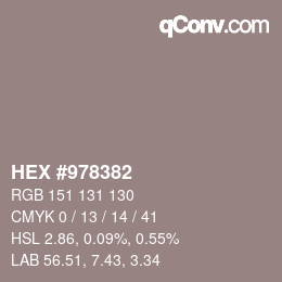 颜色代码: HEX #978382 | qconv.com