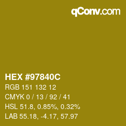 颜色代码: HEX #97840C | qconv.com