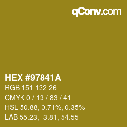 カラーコード: HEX #97841A | qconv.com