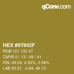 颜色代码: HEX #97842F | qconv.com
