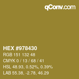颜色代码: HEX #978430 | qconv.com
