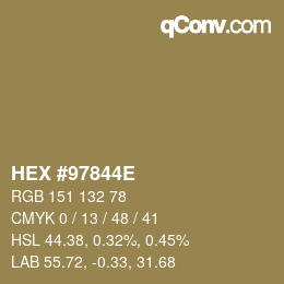 颜色代码: HEX #97844E | qconv.com