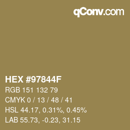 颜色代码: HEX #97844F | qconv.com