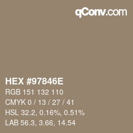 颜色代码: HEX #97846E | qconv.com