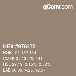 颜色代码: HEX #978472 | qconv.com