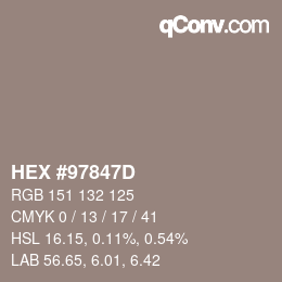 颜色代码: HEX #97847D | qconv.com