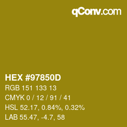 カラーコード: HEX #97850D | qconv.com