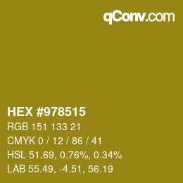 Código de color: HEX #978515 | qconv.com