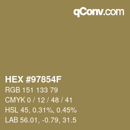 颜色代码: HEX #97854F | qconv.com