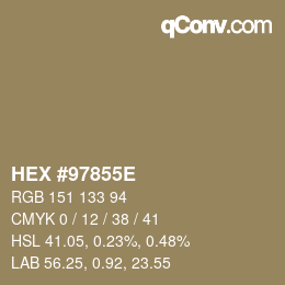 颜色代码: HEX #97855E | qconv.com