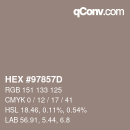 カラーコード: HEX #97857D | qconv.com