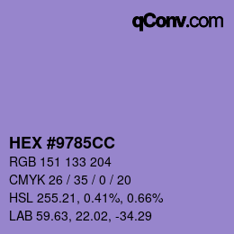 カラーコード: HEX #9785CC | qconv.com