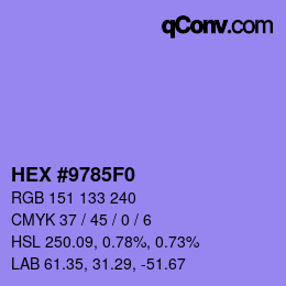 颜色代码: HEX #9785F0 | qconv.com