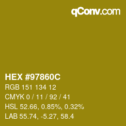 カラーコード: HEX #97860C | qconv.com