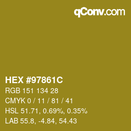 颜色代码: HEX #97861C | qconv.com