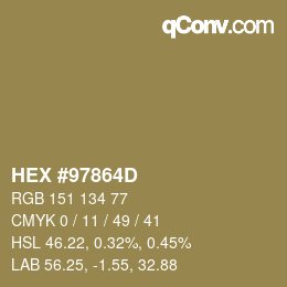 カラーコード: HEX #97864D | qconv.com