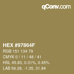 颜色代码: HEX #97864F | qconv.com