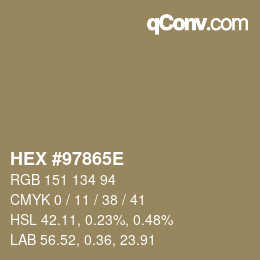 颜色代码: HEX #97865E | qconv.com