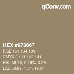 Color code: HEX #978667 | qconv.com