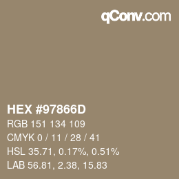 Color code: HEX #97866D | qconv.com