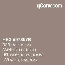 カラーコード: HEX #97867B | qconv.com