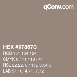颜色代码: HEX #97867C | qconv.com