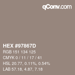 カラーコード: HEX #97867D | qconv.com